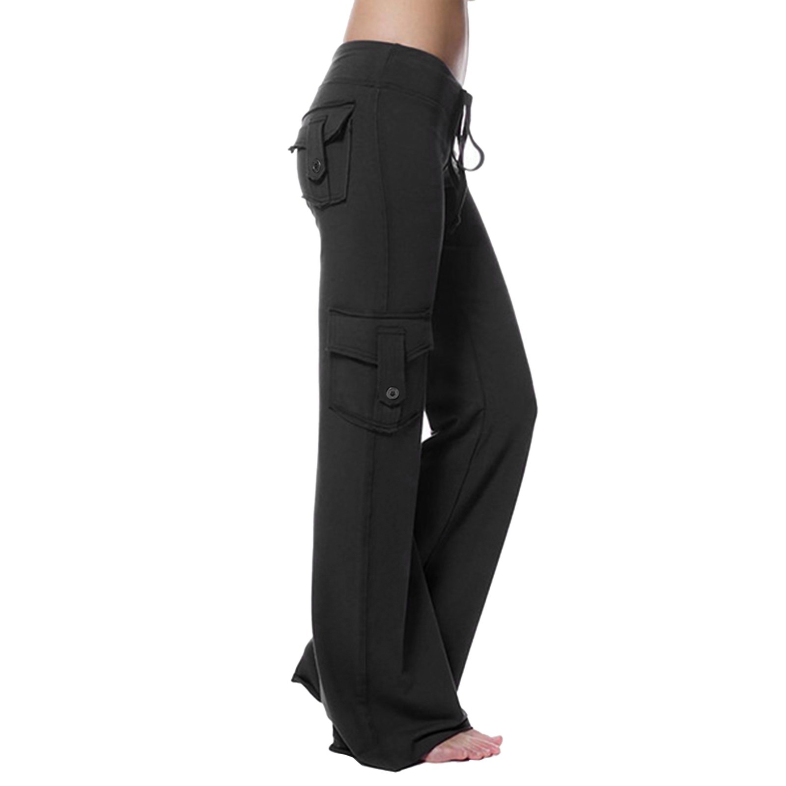 thumbnail image 2 of Pantalones cargo informales con cintura elástica para mujer: pierna ancha, bolsillos, poliéster, largo completo, primavera/otoño/invierno - S-XL, 2 of 5
